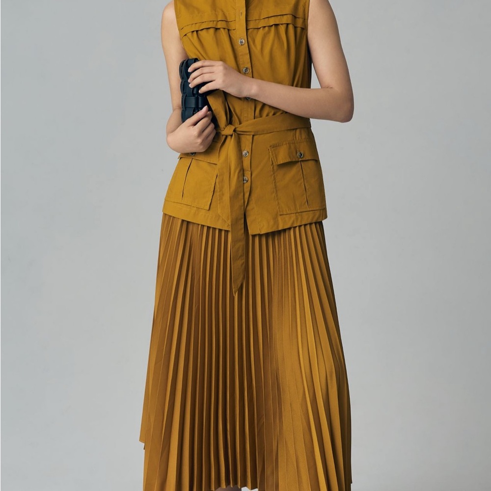 By Anthropologie Sleeveless Vested Pleated Midi Dress Size XS